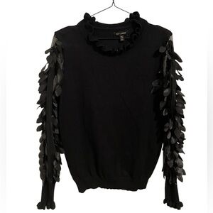 Qed london Chic Black Sweater with see throught Leafy Sleeves size medium